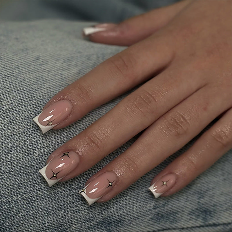 Monochrome Star French medium square press-on nails