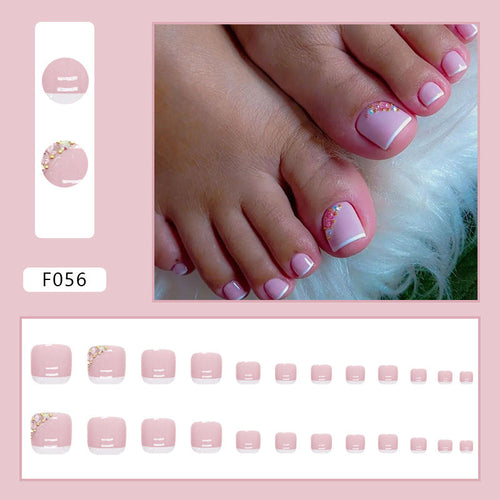 Blush Crystal French pink press-on toenails