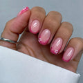 Rose Glitter French short square press-on nails