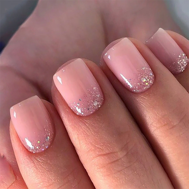 Gilded Reverse French short square press-on nails