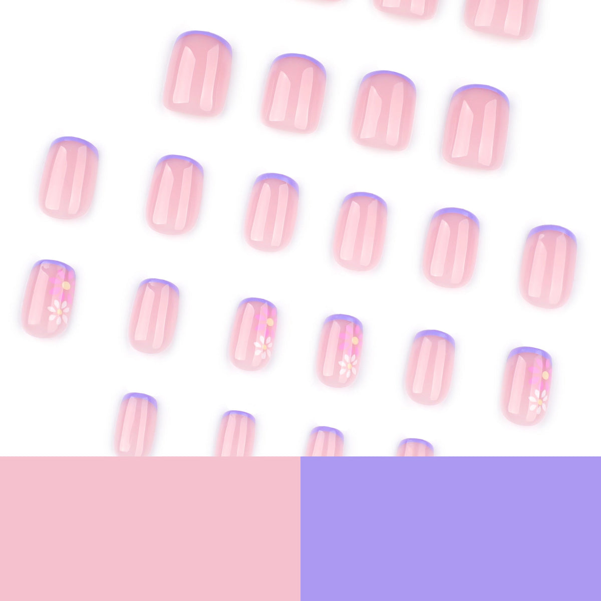 Purple Blossom French short square press-on nails
