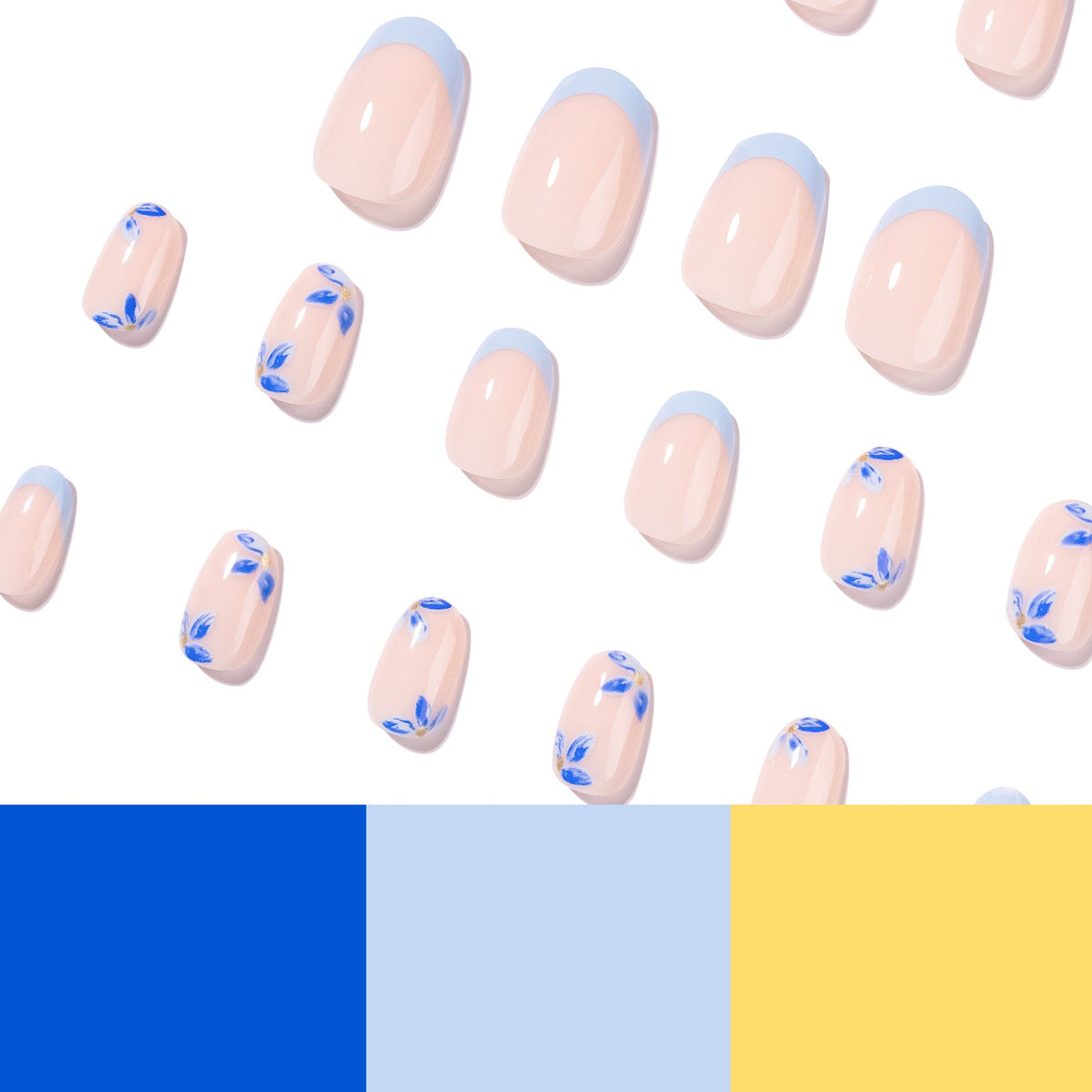 Blue Blossom French short oval press-on nails