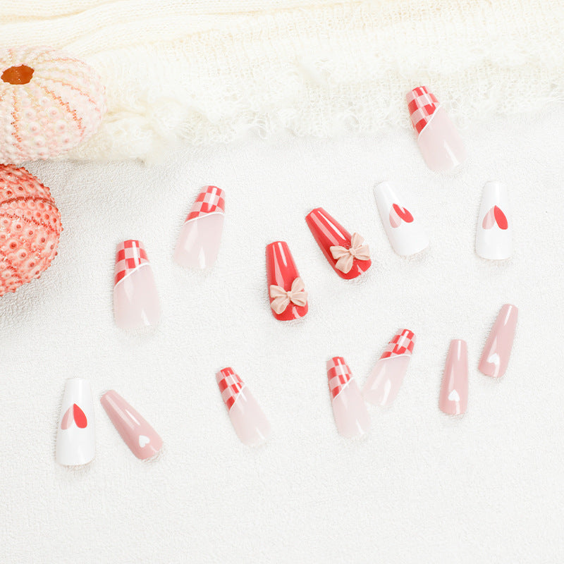 Grapefruit Plaid red press-on nails
