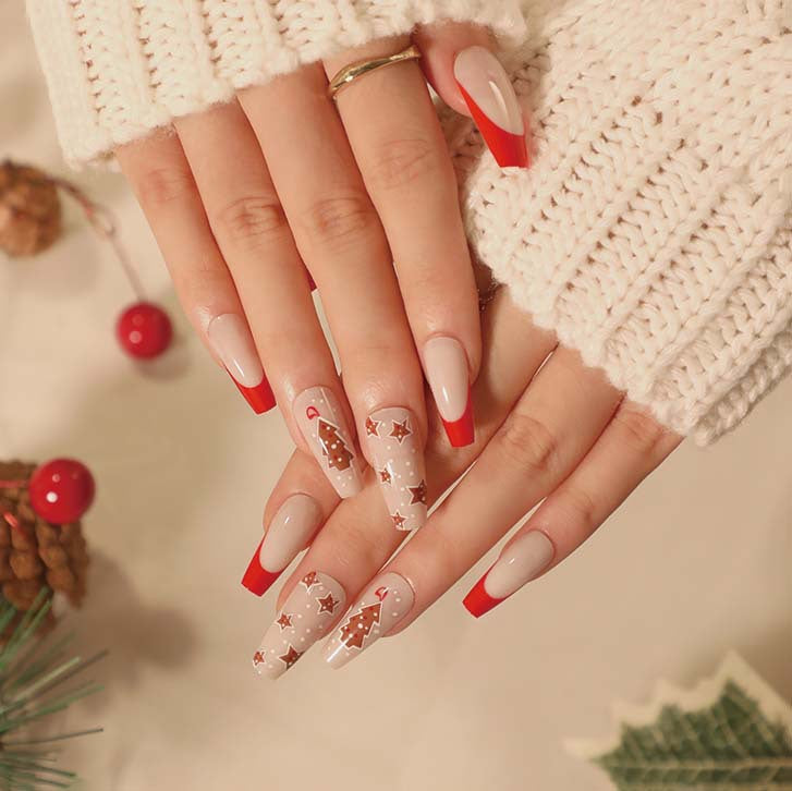 Holiday Star French red Christmas press-on nails