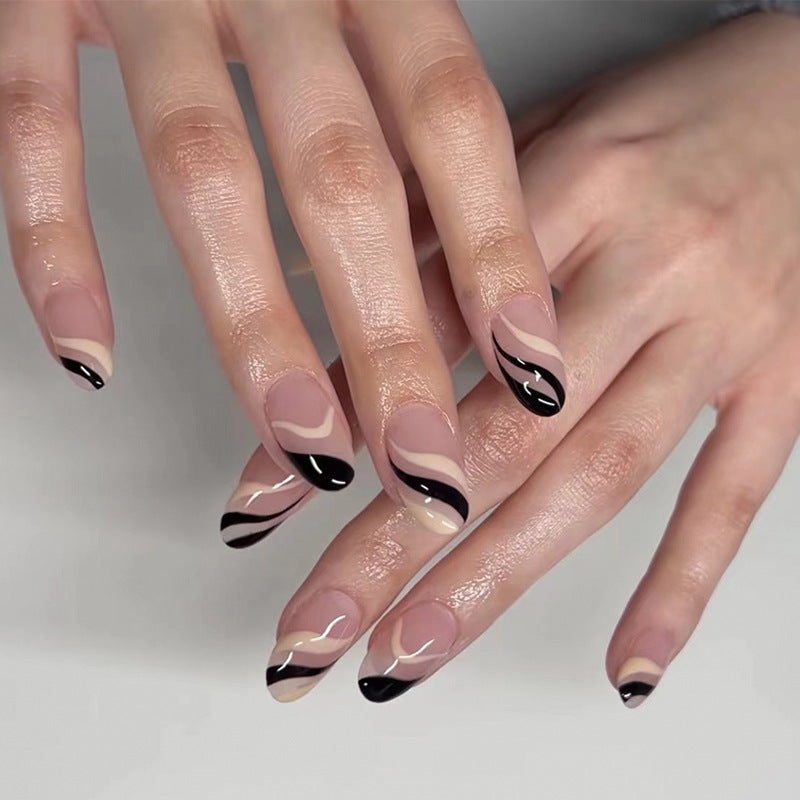 Monochrome Wave French short press-on nails
