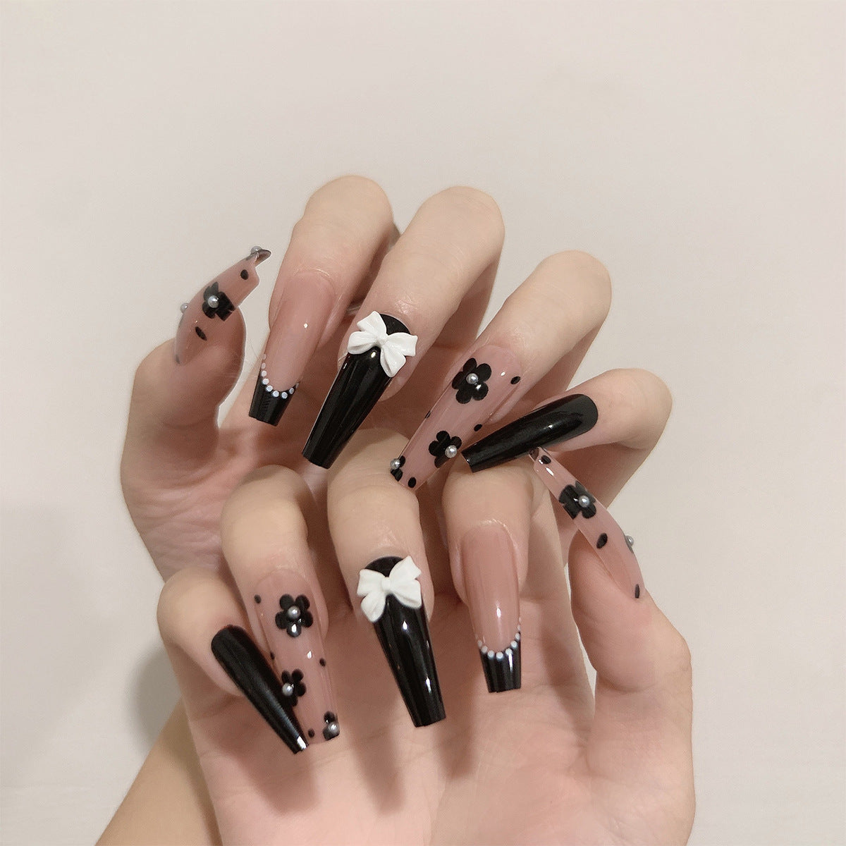 Blue Wave Crystal French long ballet press-on nails