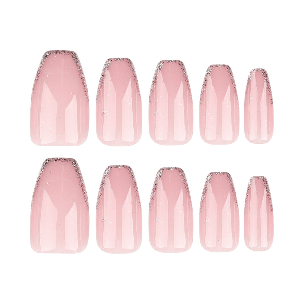 Blush Glitter French short ballet press-on nails