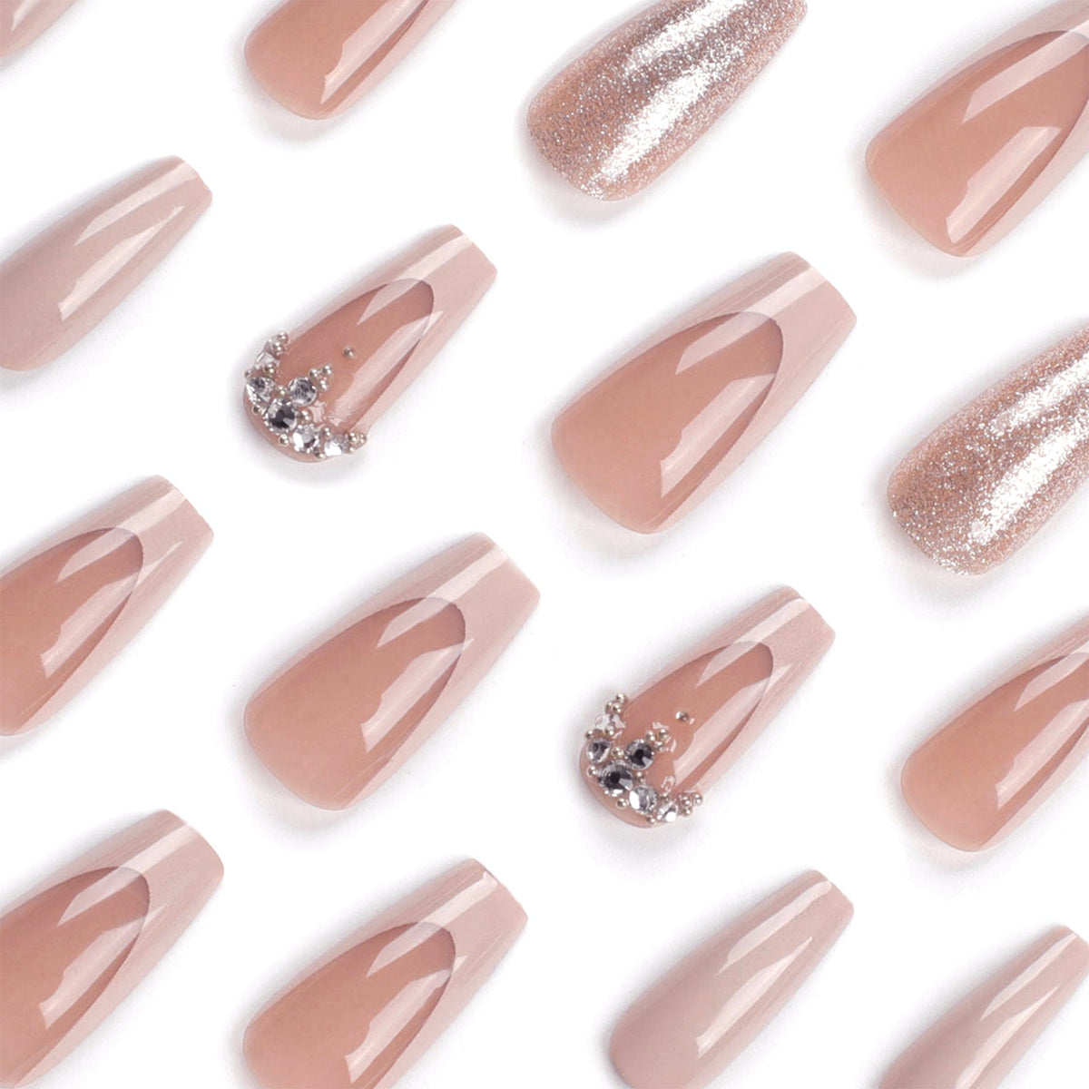 Long Glitter French press-on nails