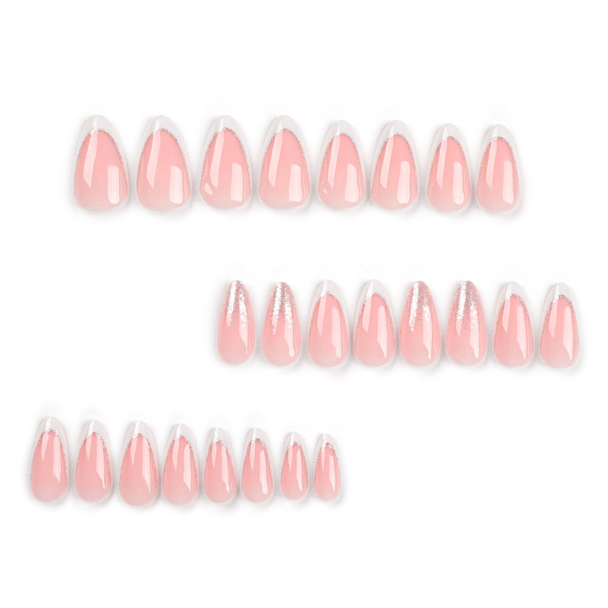 Silver Nude French short almond press-on nails
