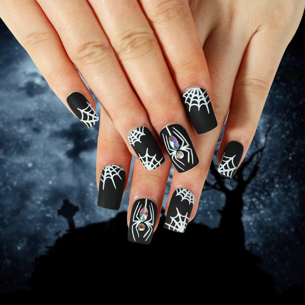 Midnight Web matte black Halloween press-on nails