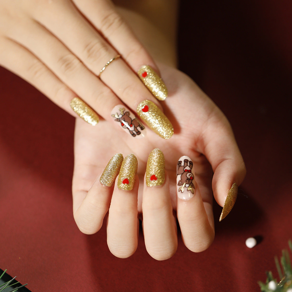 Winter Cheer holiday short almond press-on nails, alternate view 28