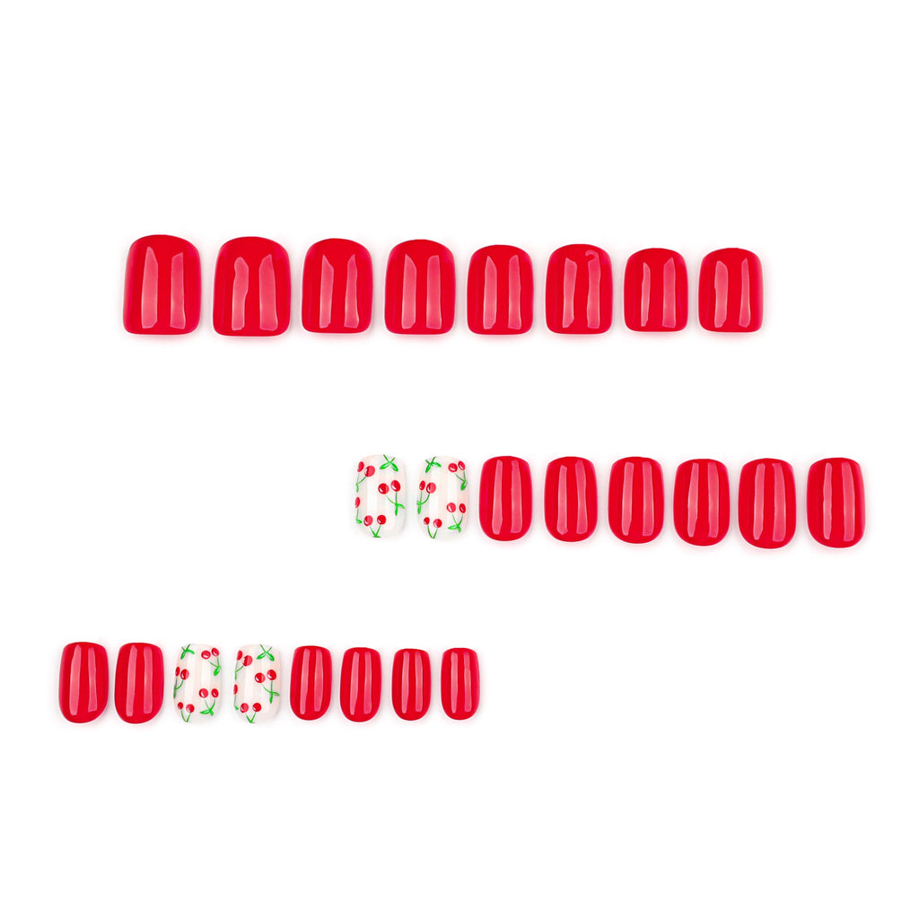 Cherry Pop short square press-on nails