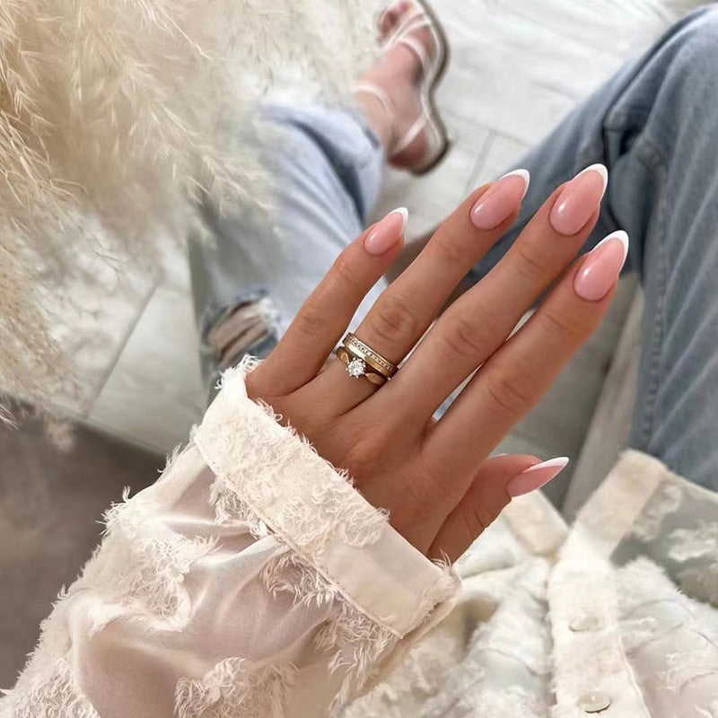 Clean White French short almond press-on nails