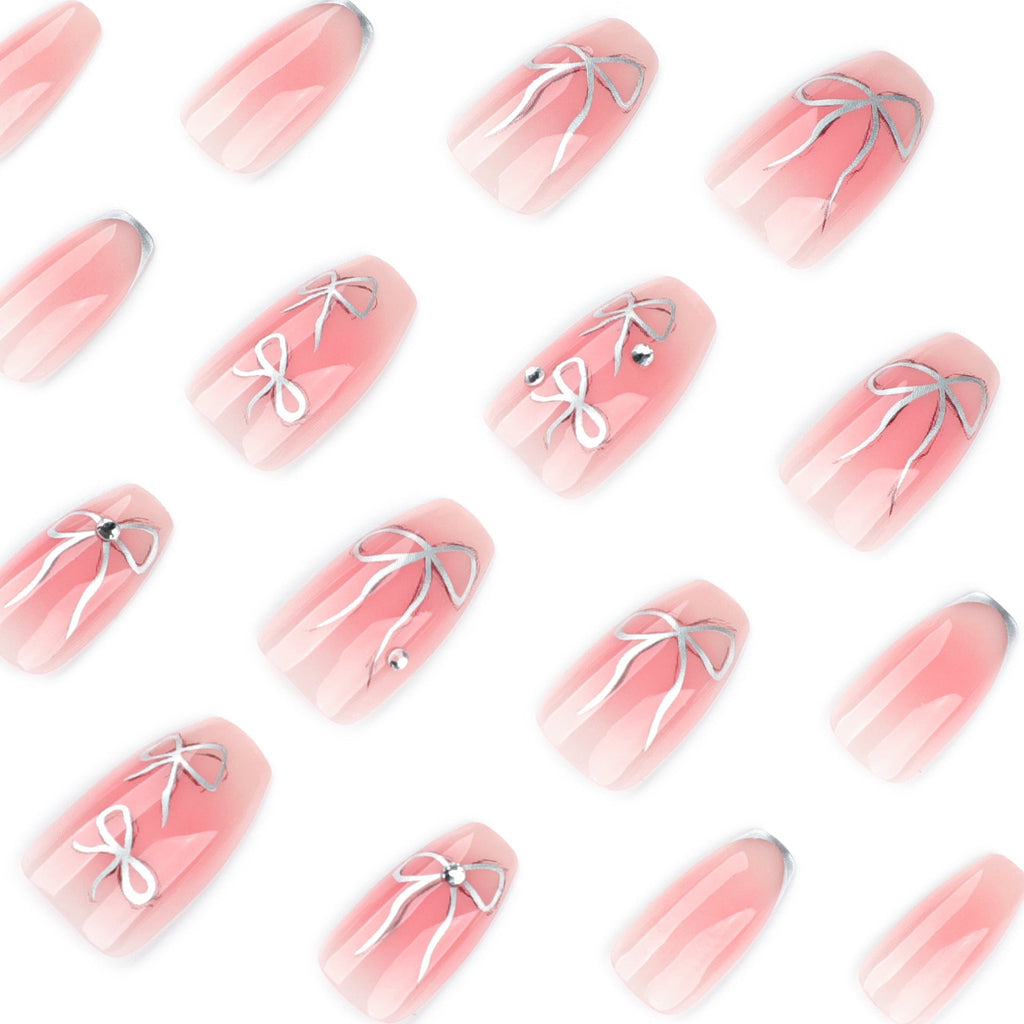 Silver Bow Blush nude pink press-on nails