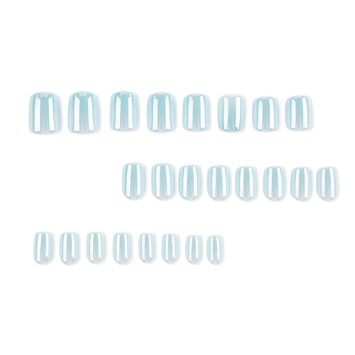 Soft Sky Blue glossy short square press-on nails