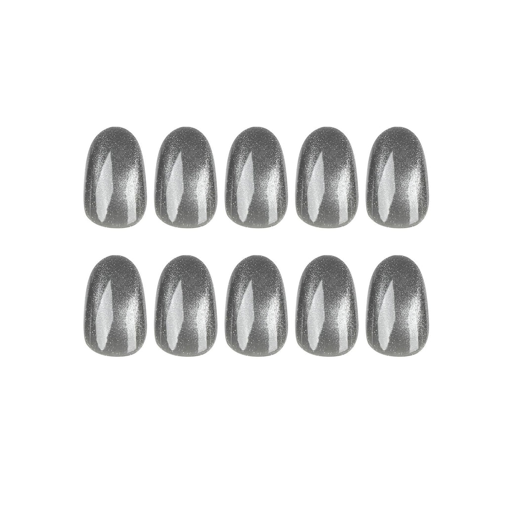 Smoke Cat Eye short gray press-on nails