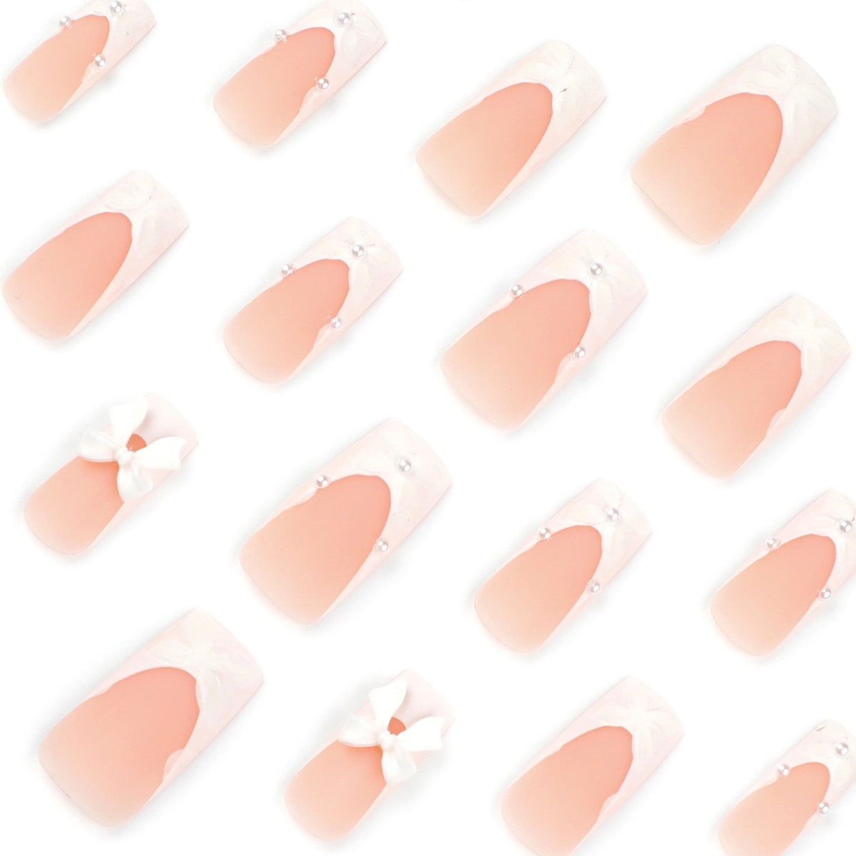 White 3D Blossom French square press-on nails