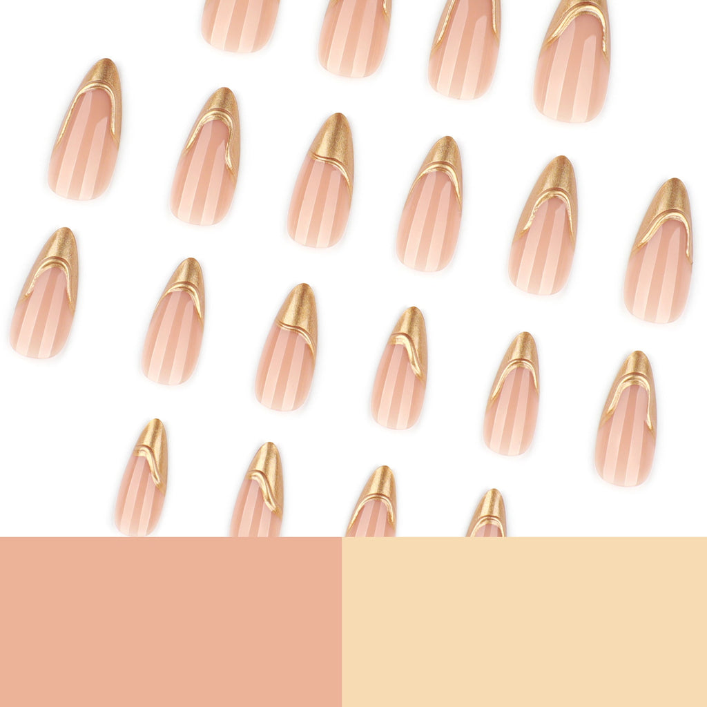 Gilded French Almond 3D press-on nails