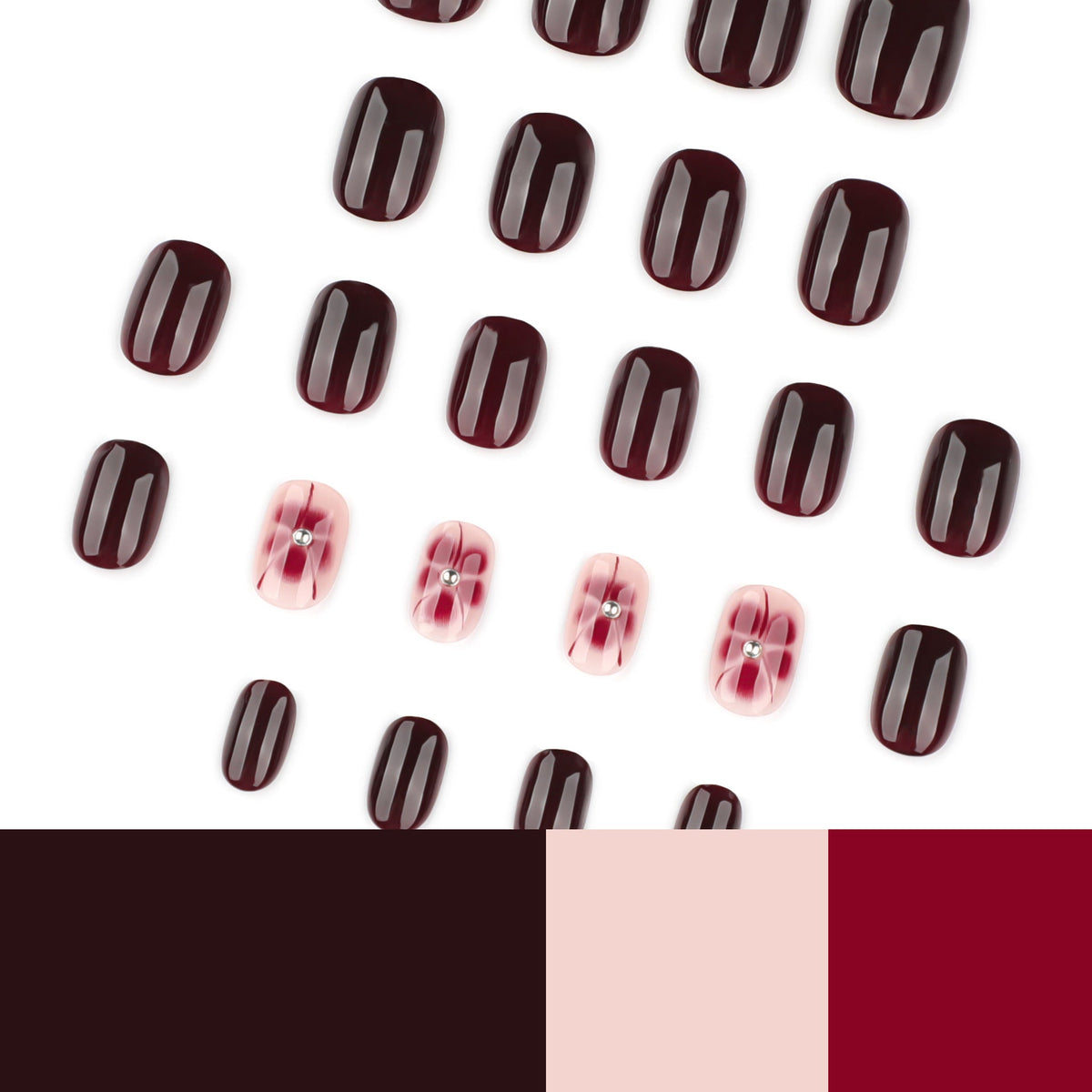 Burgundy Bloom floral press-on nails