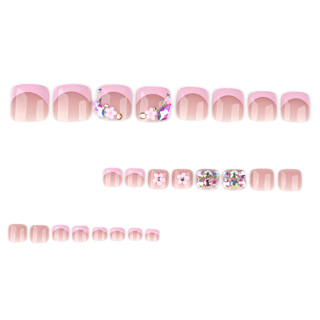 Blush French short square press-on toenails