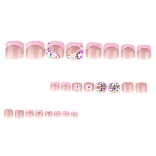 Blush French short square press-on toenails
