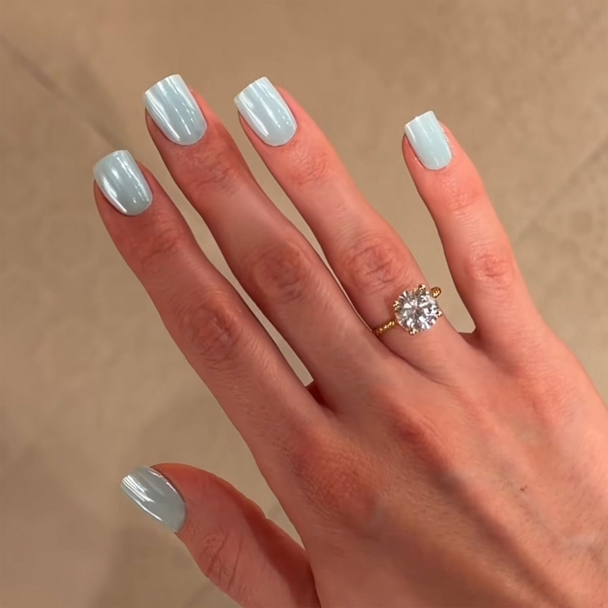 Soft Sky Blue glossy short square press-on nails