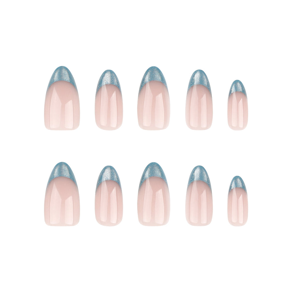 Emerald Cat Eye French almond press-on nails