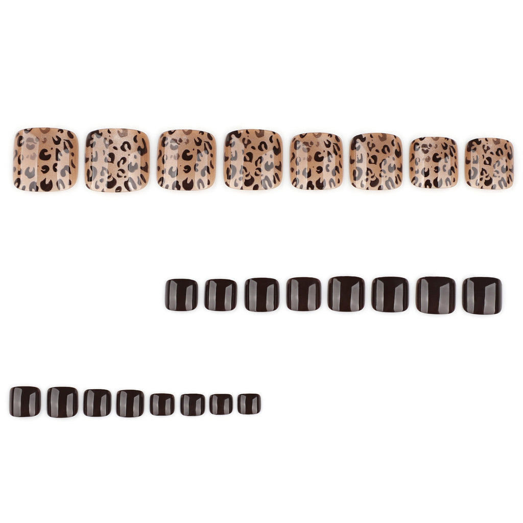 Leopard Cat Eye short square press-on toenails
