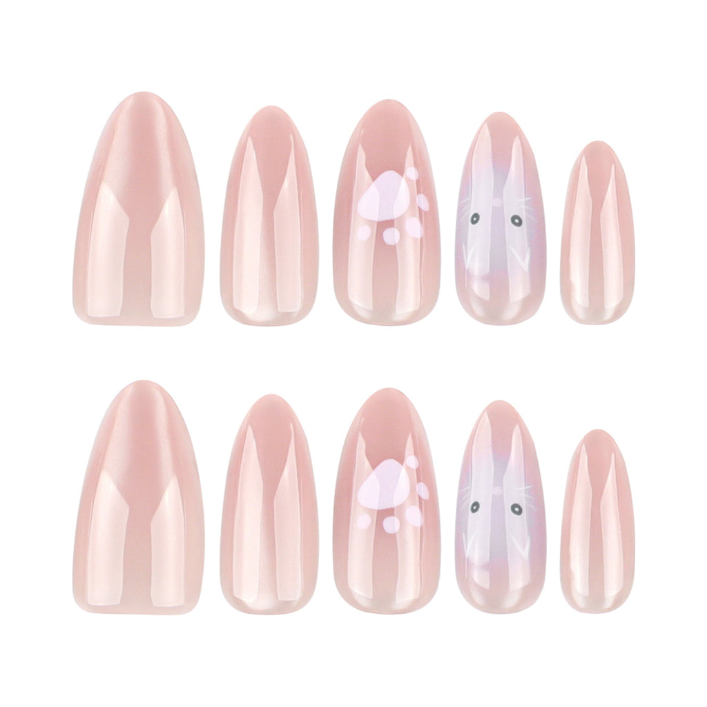 Pink Paw Cat Eye press-on nails