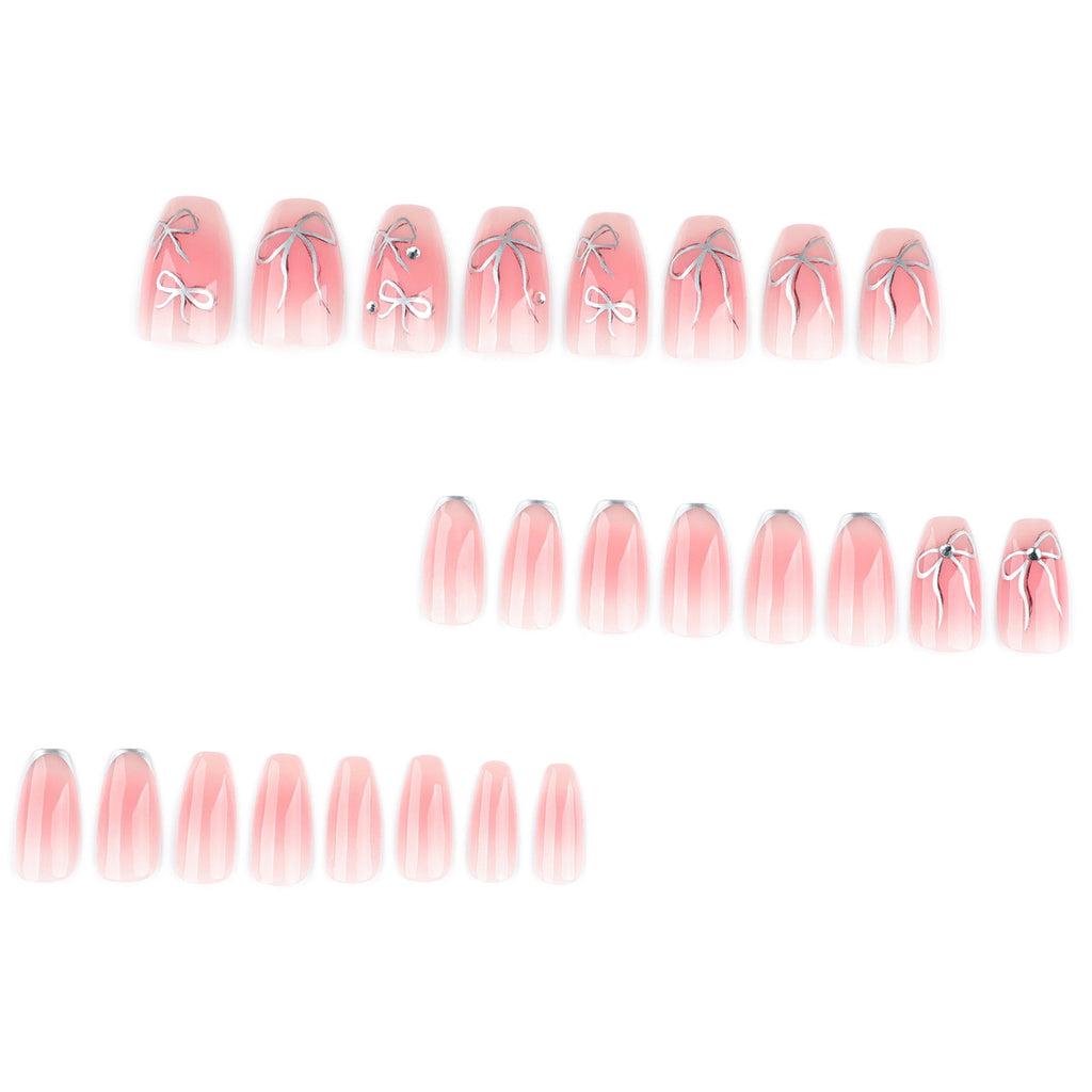 Silver Bow Blush nude pink press-on nails