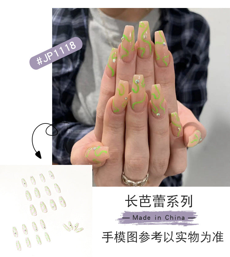 Blue Wave Crystal French long ballet press-on nails